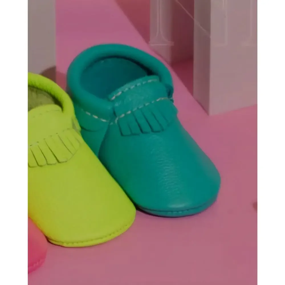 NIB Neon Blue Moccasin Baby Shoe 2
